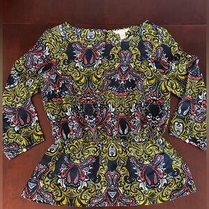 Banana Republic Factory Semi-Sheer Navy Print Top Women’s Small